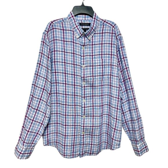 Banana Republic Mens 100% Linen Plaid Button-Down Shirt Camden Standard Fit M - Picture 1 of 6